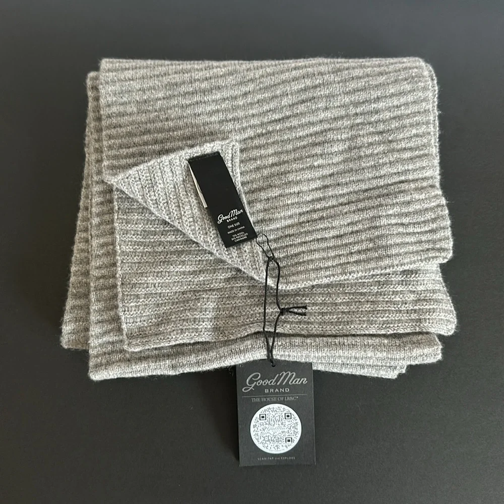 Good Man Brand Ottoman Rib Wool & Cashmere Scarf in Grey Heather New